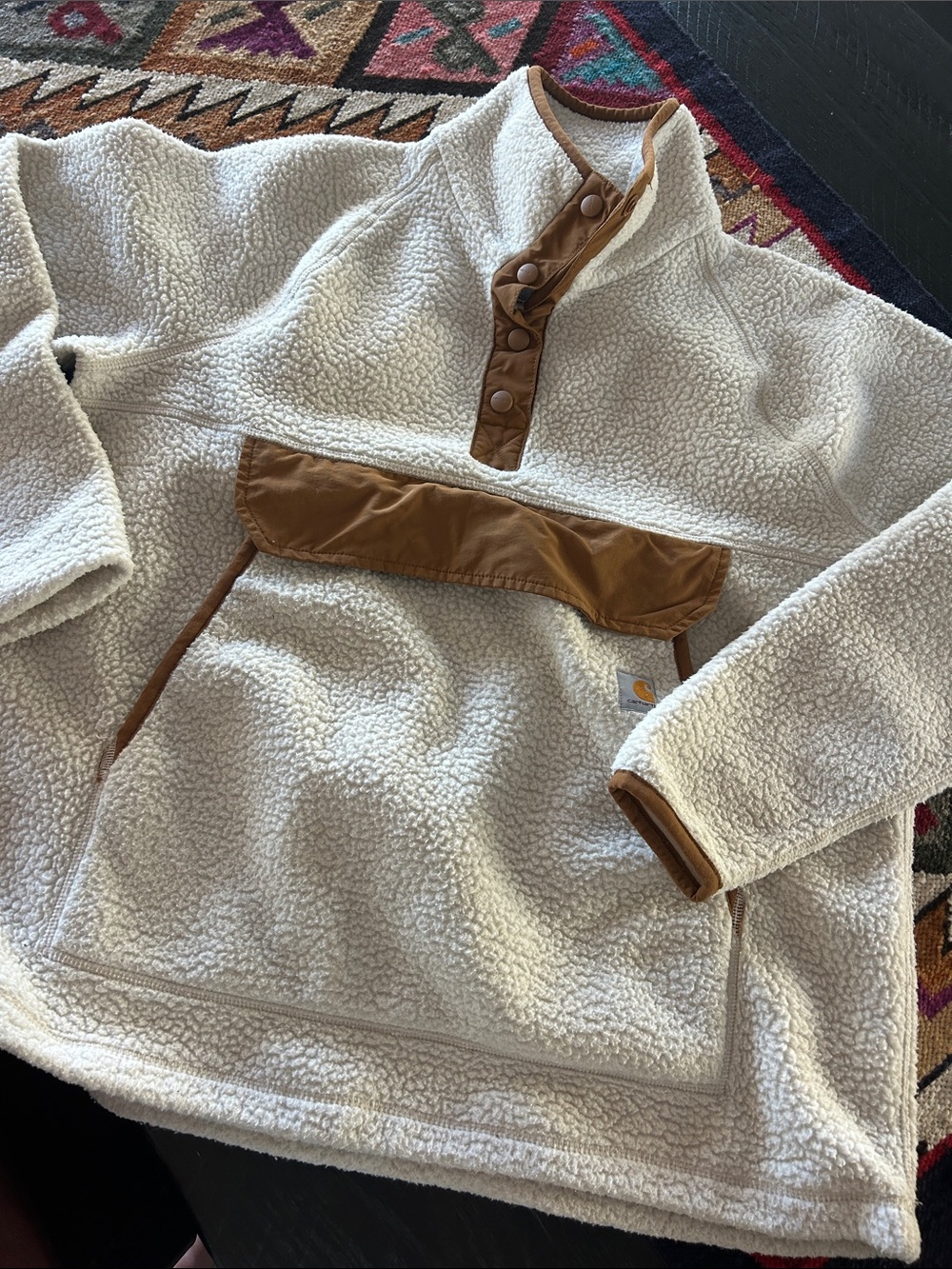 Carhartt Ivory Sherpa Pullover with Brown Trim